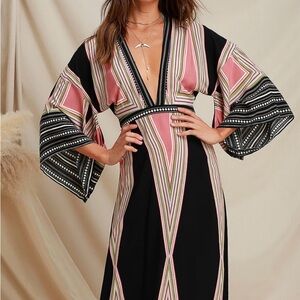 Lulus Montecito Black Print Maxi Dress sz M